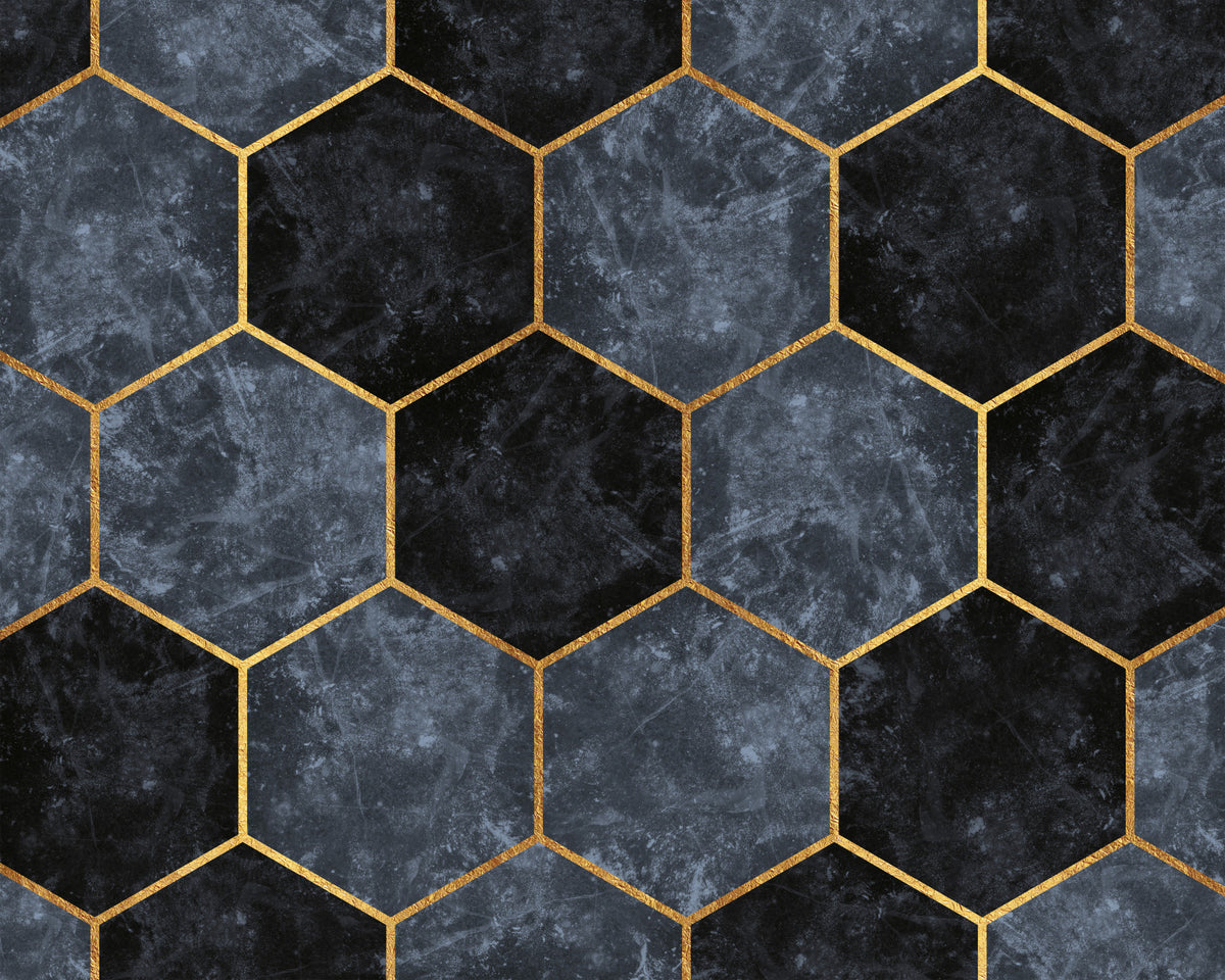 Soft Blue Hexagons and Gold Wall Mural in your room