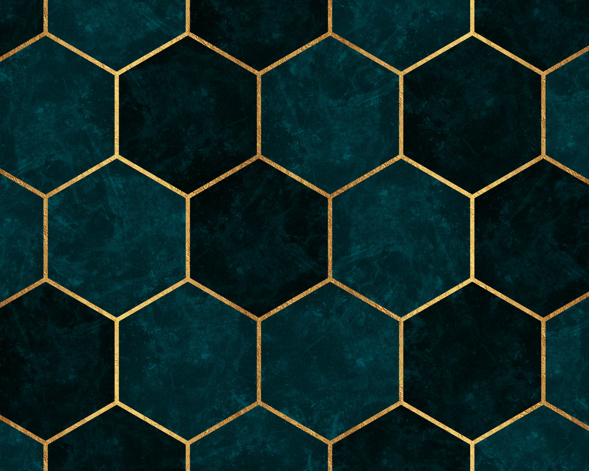 Dark Teal Hexagons Wall Mural in your room — zoomed