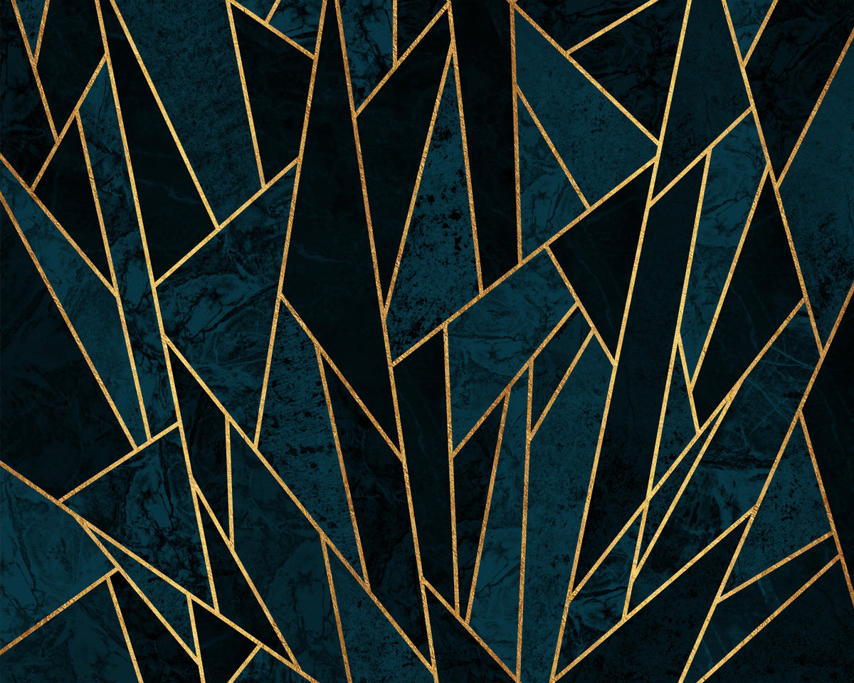Shattered Deep Blue Mosaic and Gold Wall Mural