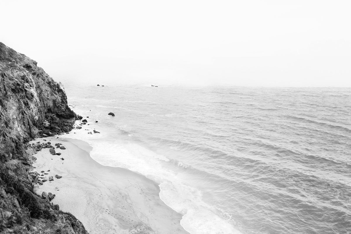 California Coast BW Wall Mural in your room — zoomed