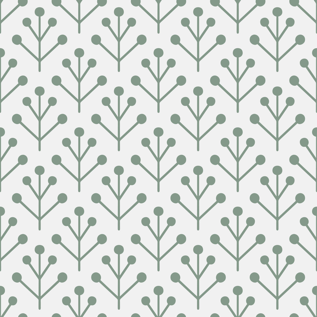 Botanical Greenery Sage Green Off-White Wallpaper⁠ in your room — zoomed