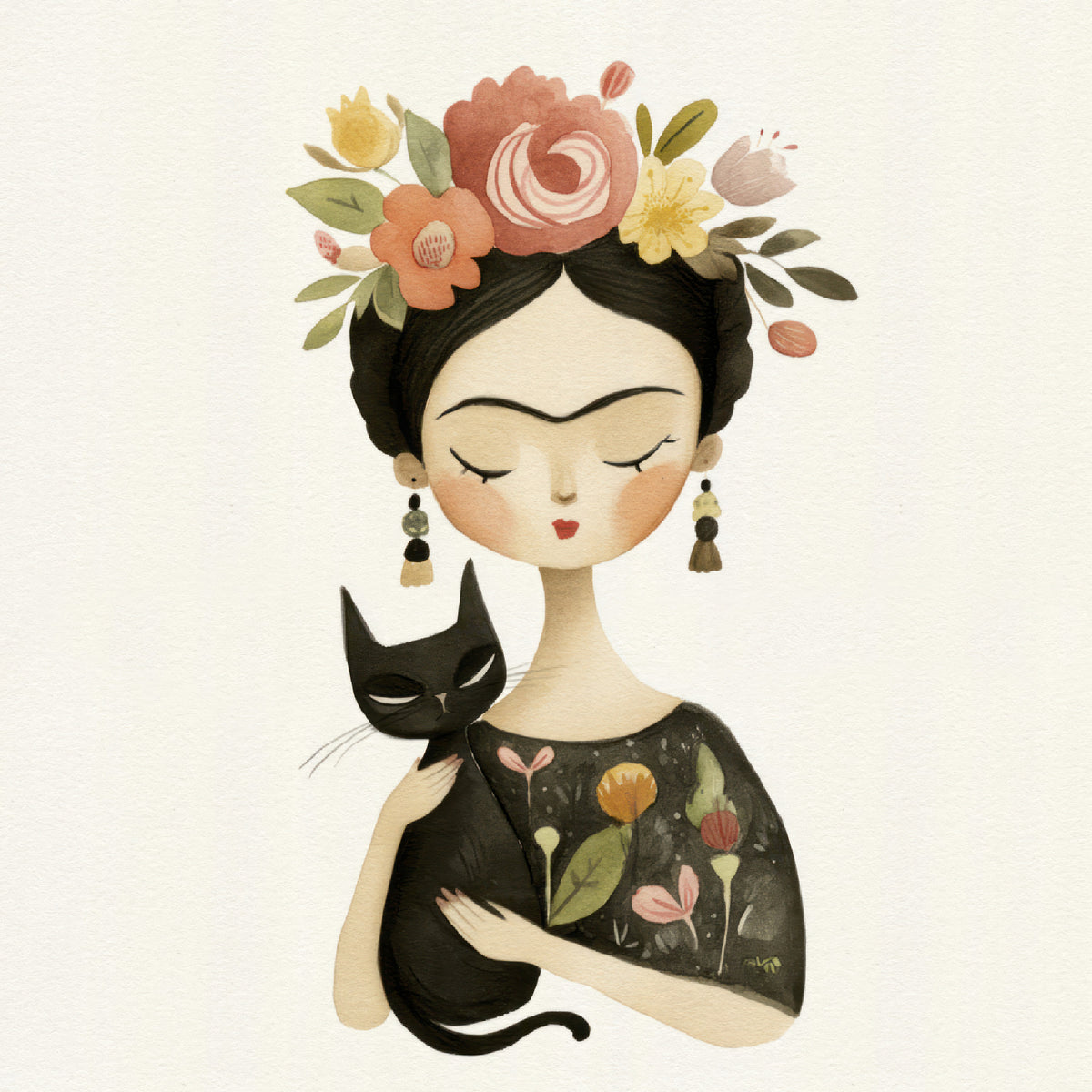 Floral Muse and Midnight Companion Wall Mural in your room — zoomed