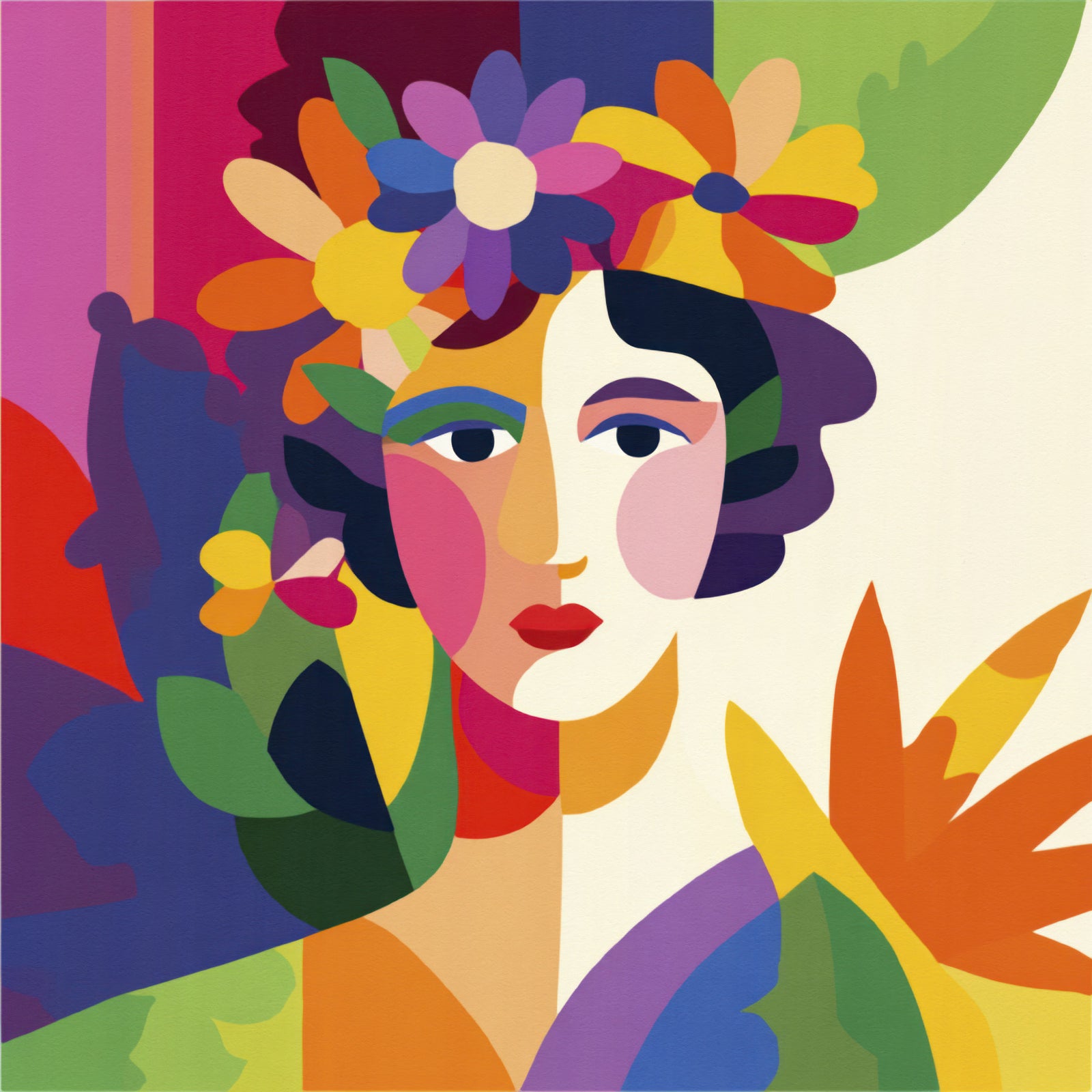 Floral Facets A Modern Woman Wall Mural