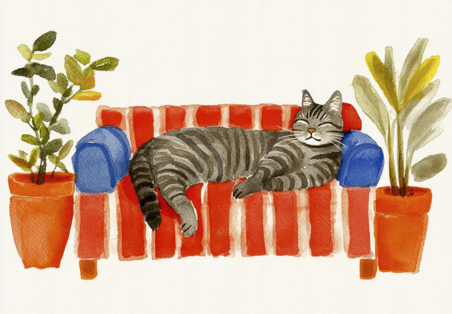 Cat Nap on a Watercolor Couch Wall Mural in your room — zoomed