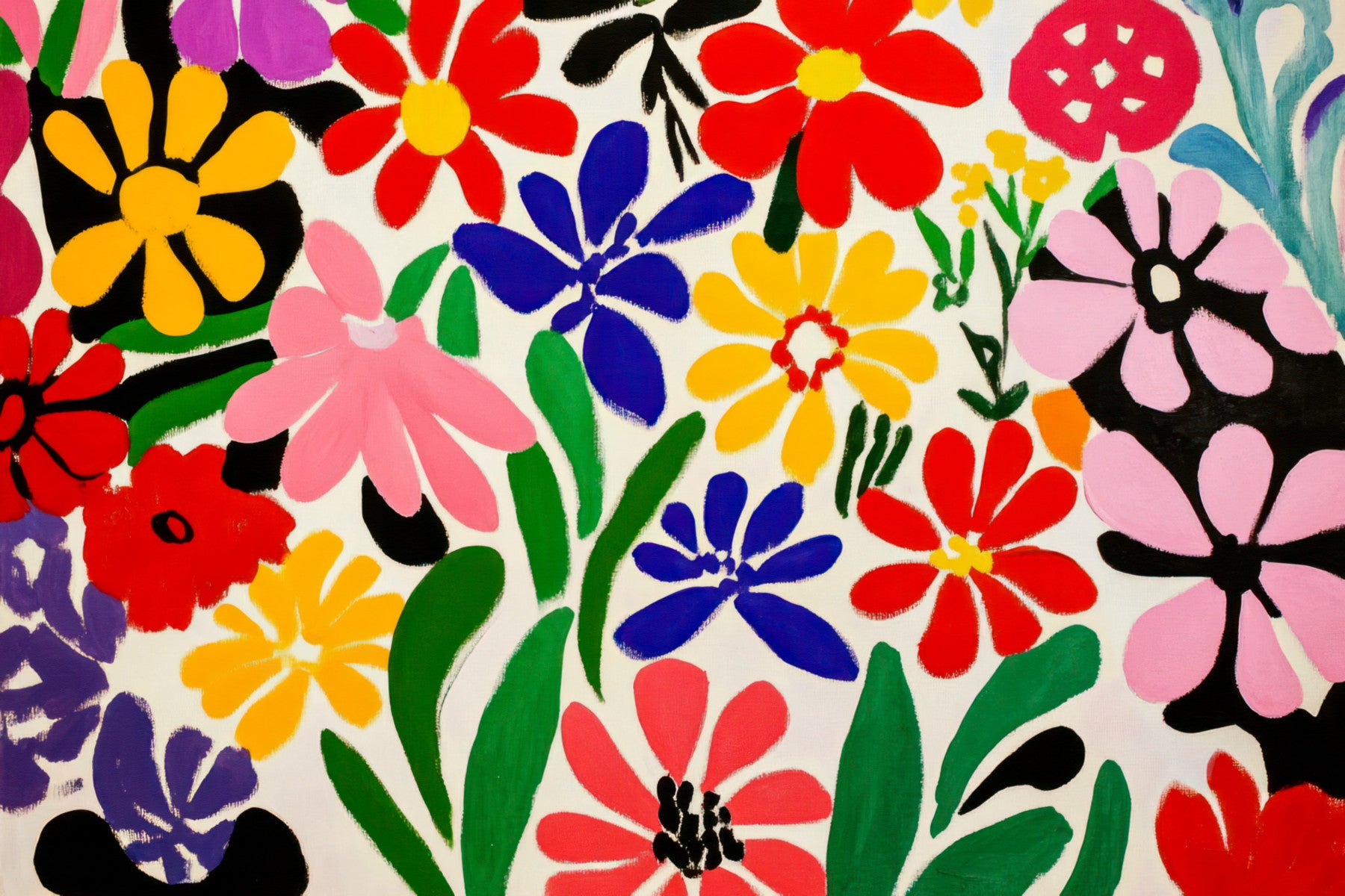 Colorful Matisse Style Flower Garden Inspired by Modernist 1950s Art Wall Mural