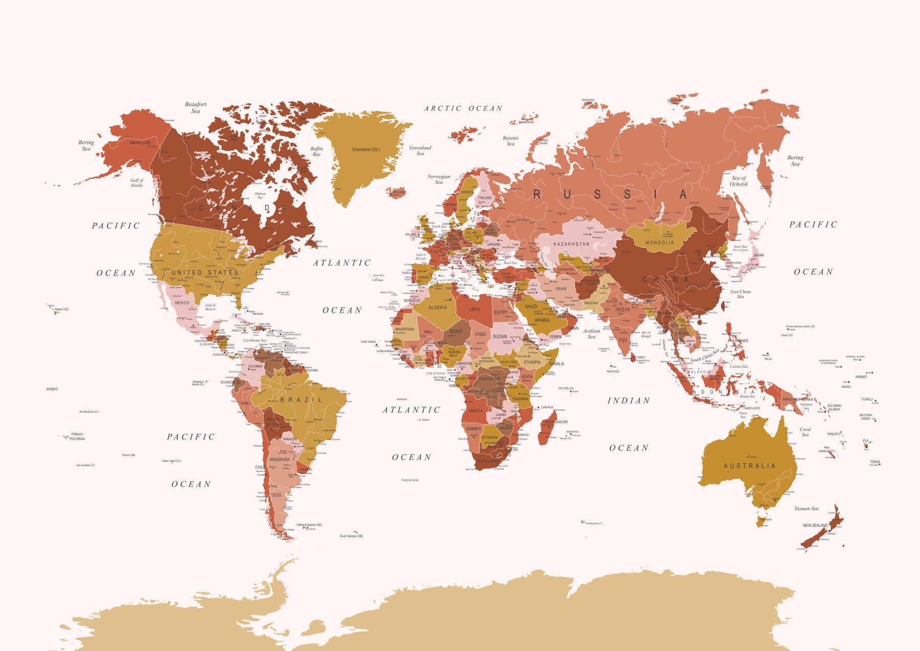 World Map Earth Tones Wall Mural
