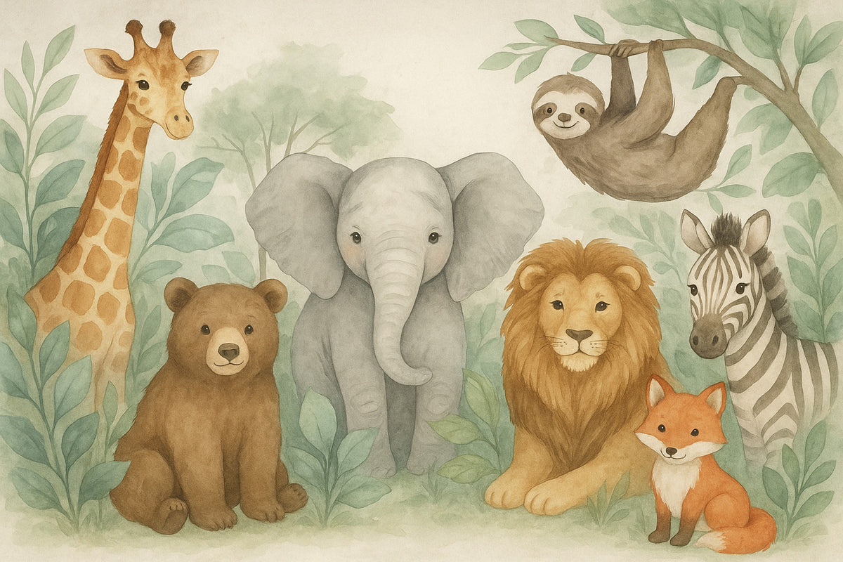 Watercolor Jungle Friends Wall Mural in your room