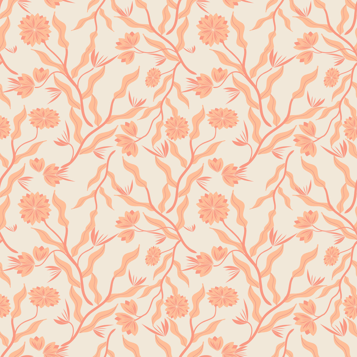 Peach Garden Reverie Artistic Floral Wallpaper Wallpaper⁠ in your room