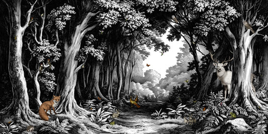 Into the Forest - Black & White Wall Mural