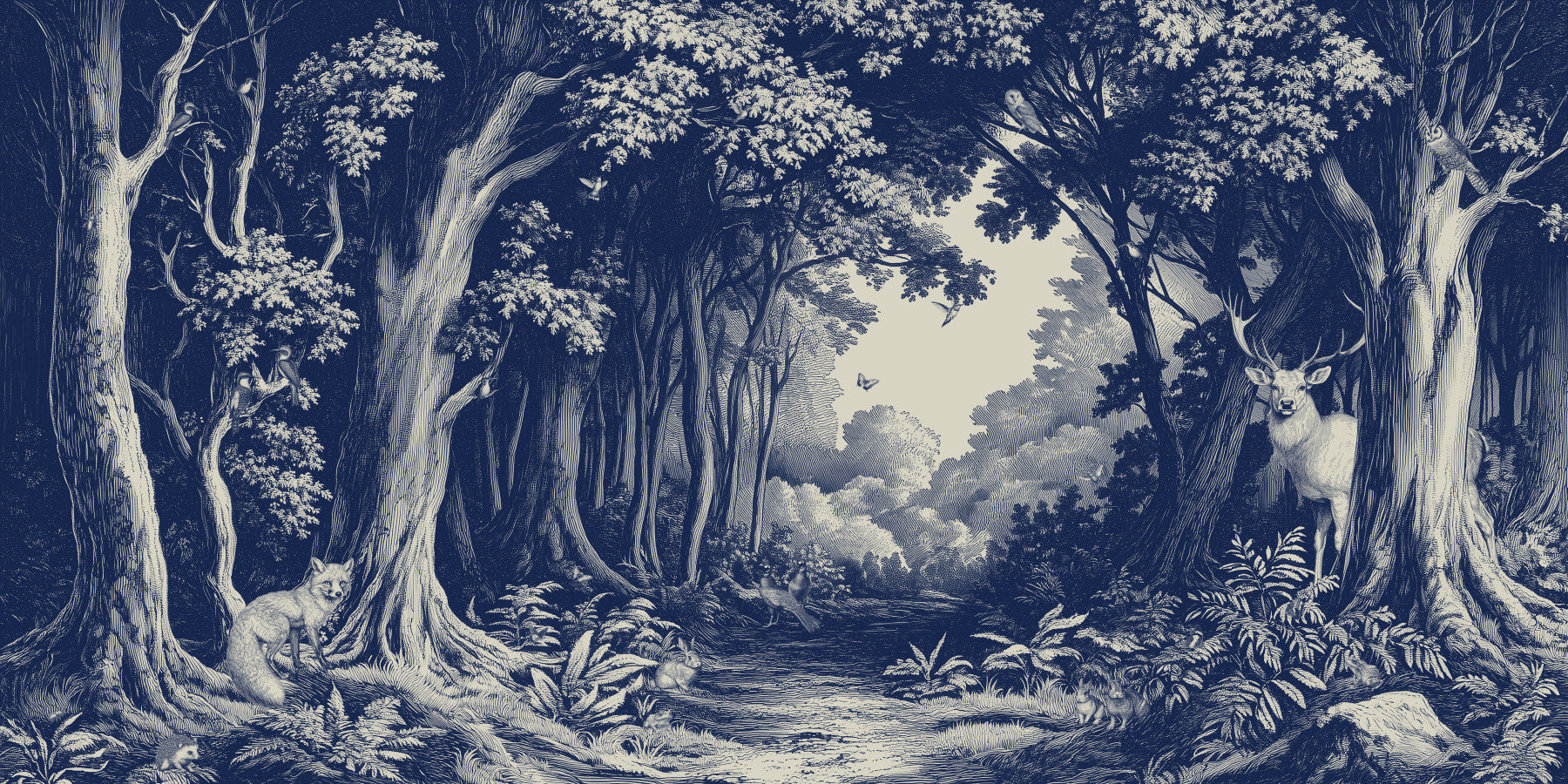 Into the Forest -  Delft Blue Wall Mural