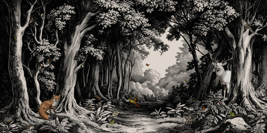 Into the Forest -  Black & Off-White Wall Mural