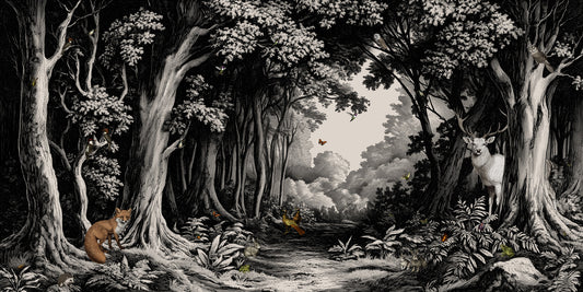 Into the Forest -  Black & Off-White Wall Mural