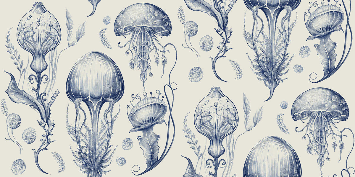 Fantastic Jellyfish - Delft Blue Wallpaper⁠ in your room