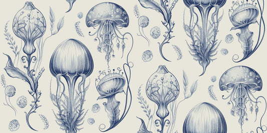 Fantastic Jellyfish - Delft Blue Wallpaper⁠