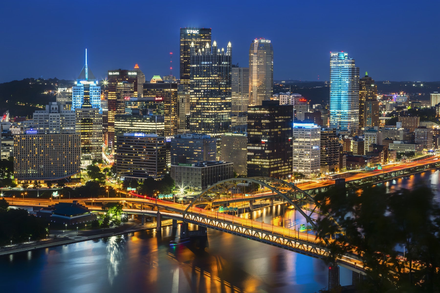 Amazing Pittsburgh Skyline in the Evening Wall Mural