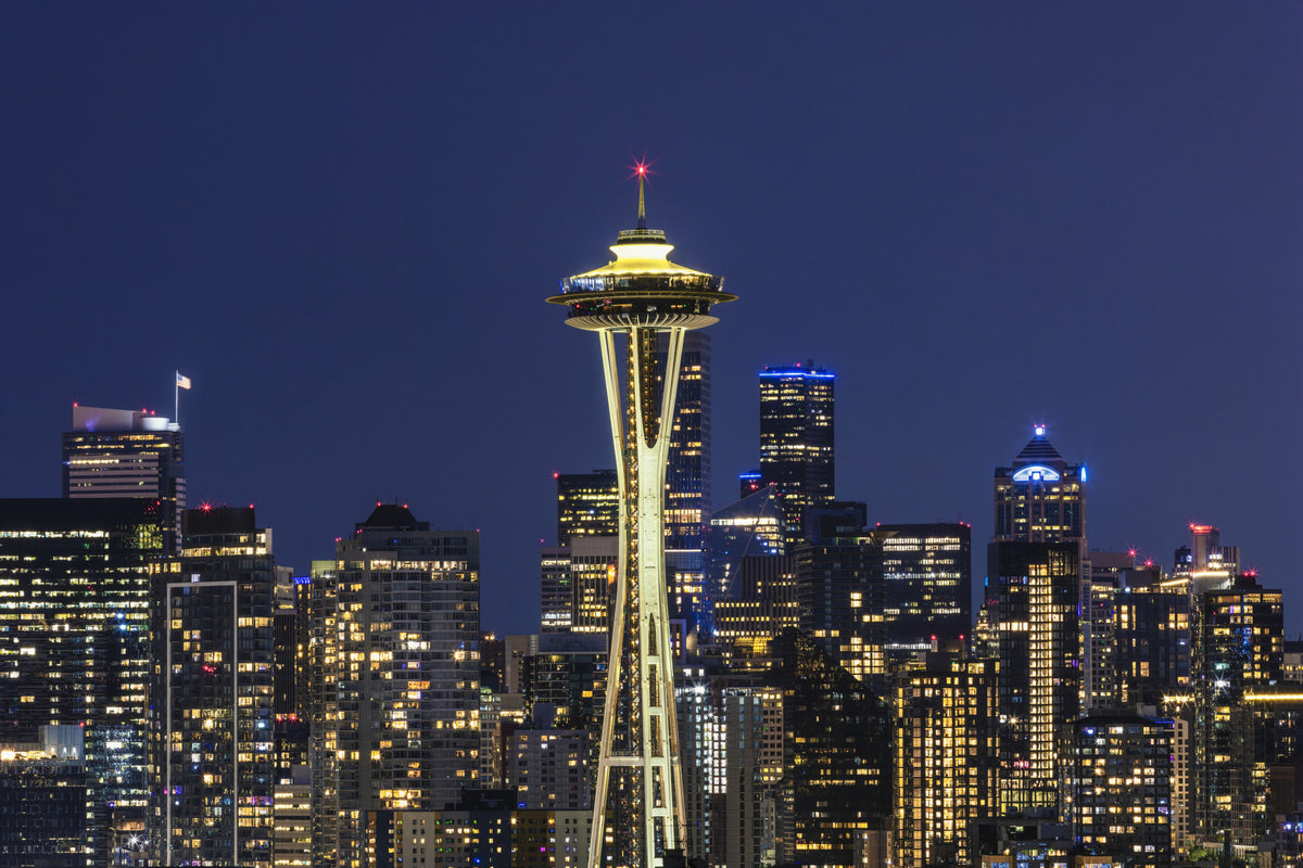 Amazing Seattle Skyline at Blue Hour Wall Mural in your room