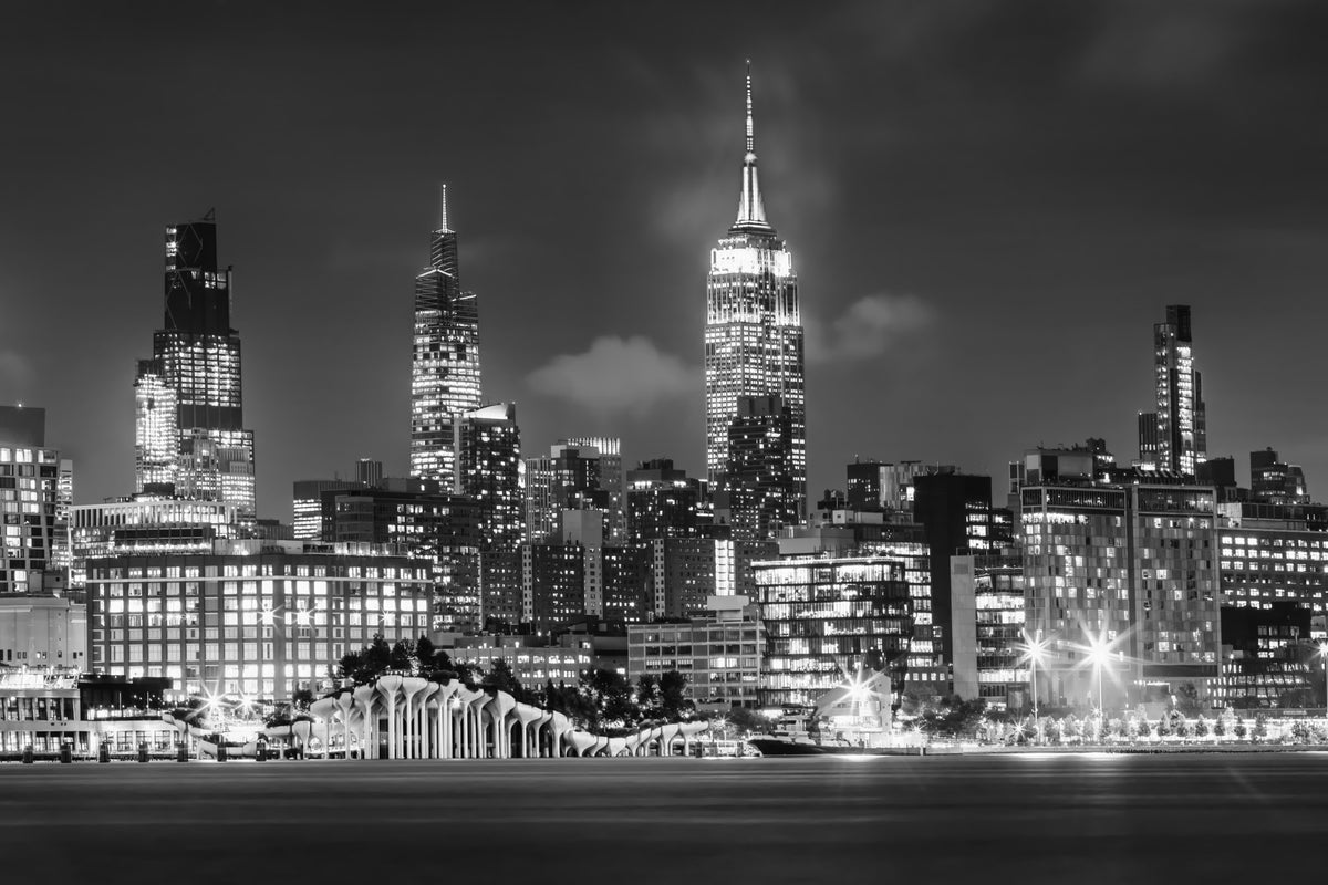Impressive Midtown Manhattan Skyline with Little Island | Monochrome Wall Mural in your room