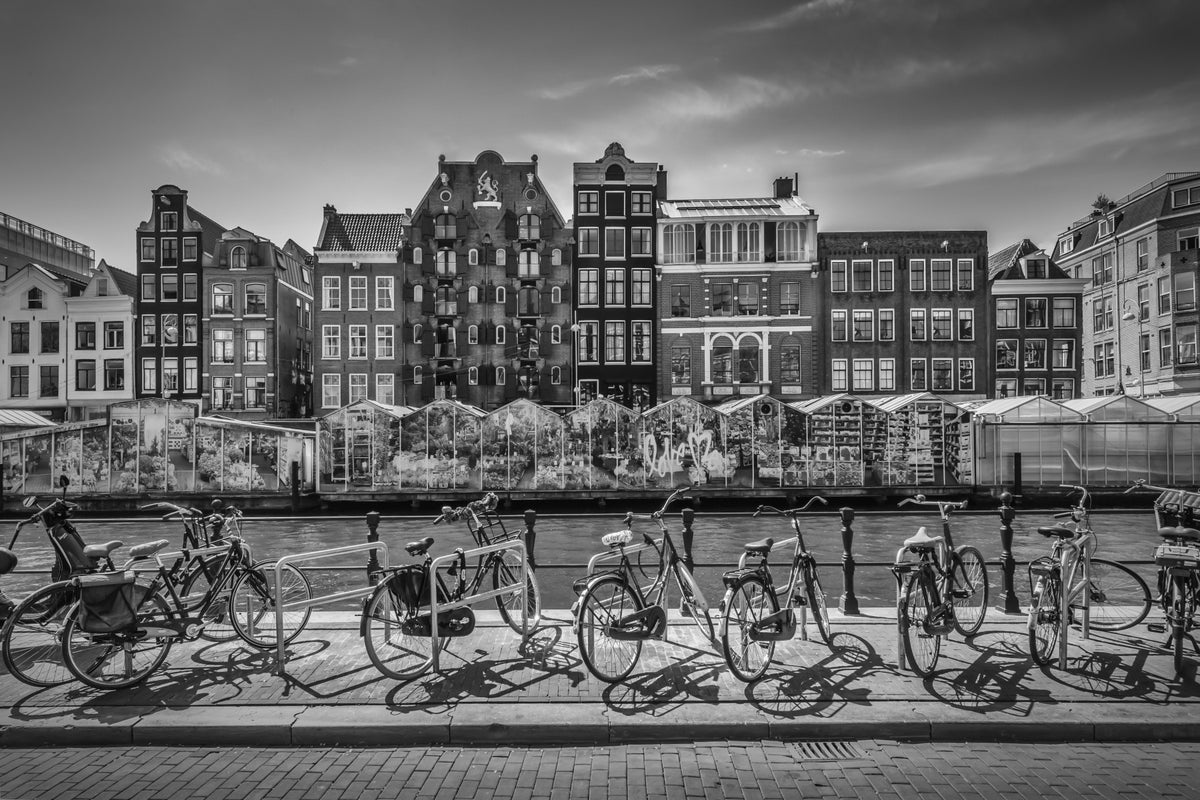 AMSTERDAM Singel Canal with Flower Market | monochrome Wall Mural in your room