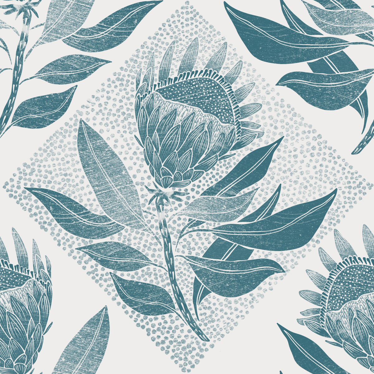 Protea Stamp Turqoise Wallpaper⁠ in your room