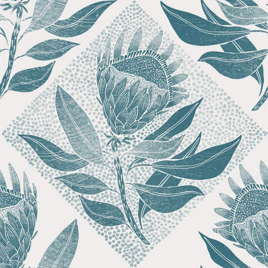 Protea Stamp Turqoise Wallpaper⁠