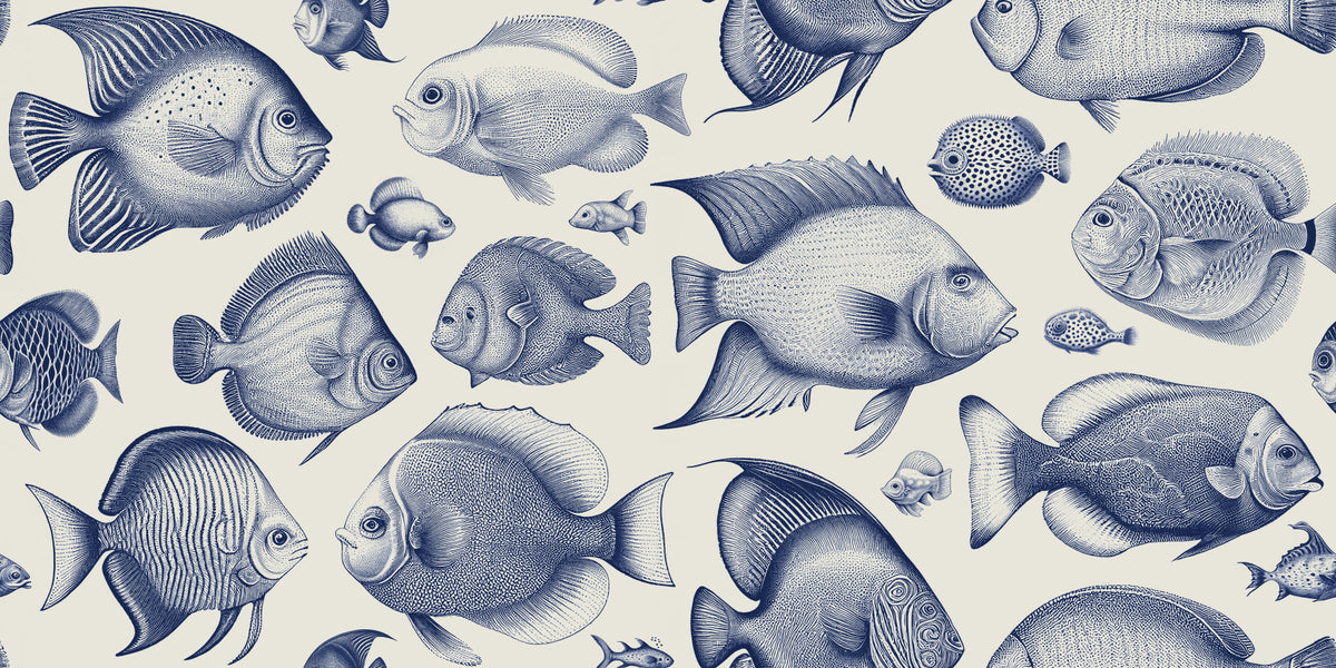 School of Uncanny Fish - Delft Blue Wallpaper⁠ in your room