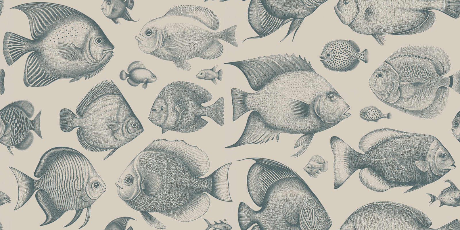 School of Uncanny Fish - Teal & Sand Wallpaper⁠