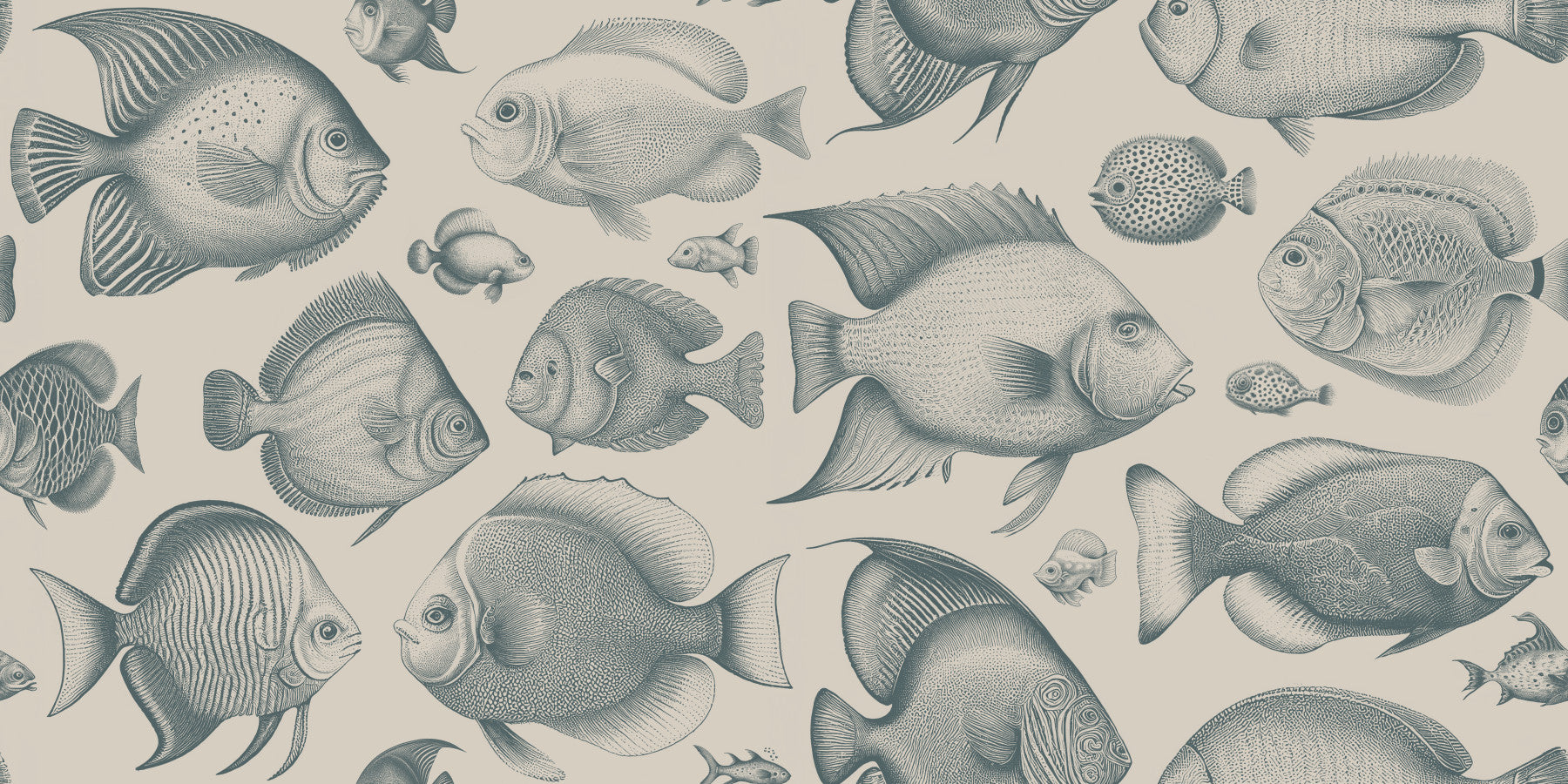 School of Uncanny Fish - Teal & Sand Wallpaper⁠ in your room — zoomed