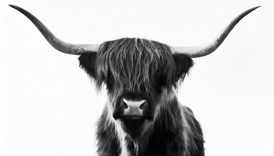 Monochrome Highland Horns and Hair Wall Mural