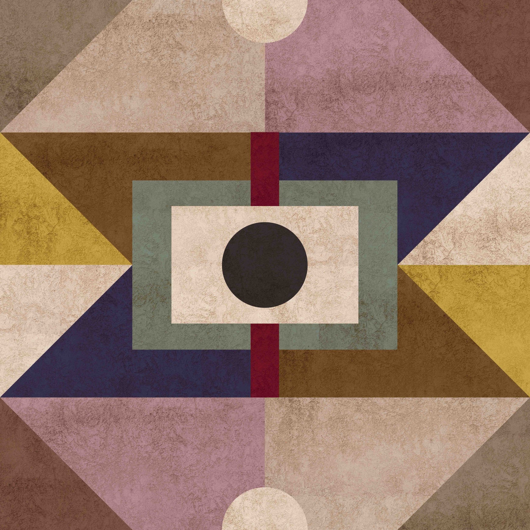 Mid-century brown mural wallpaper with retro shapes

