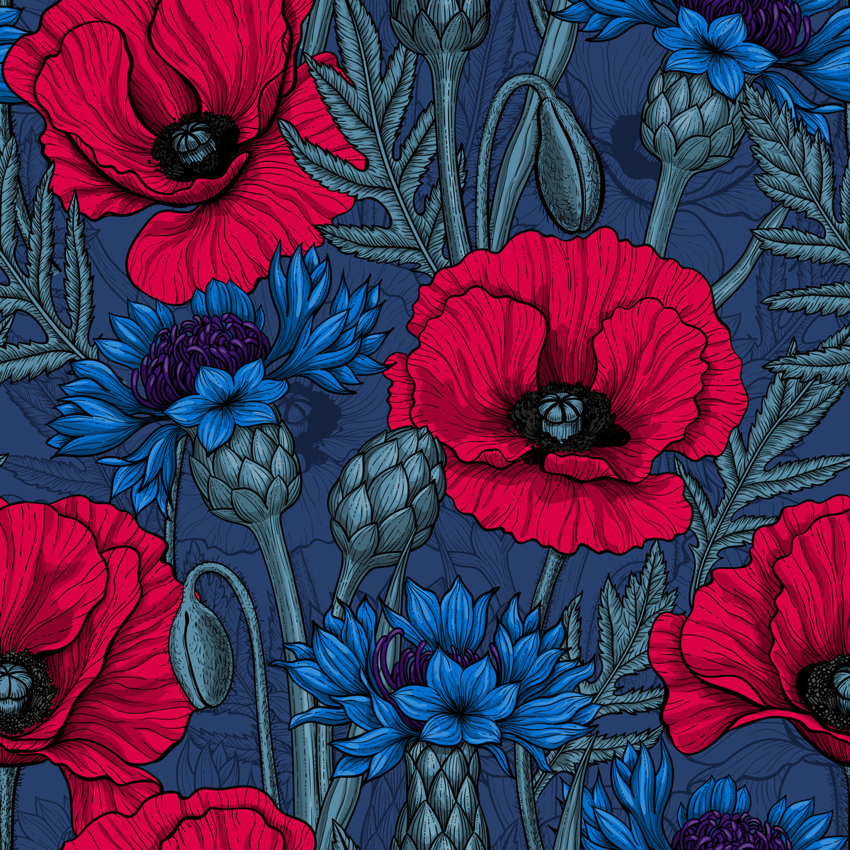 Poppies and Cornflowers Wallpaper⁠ in your room — zoomed