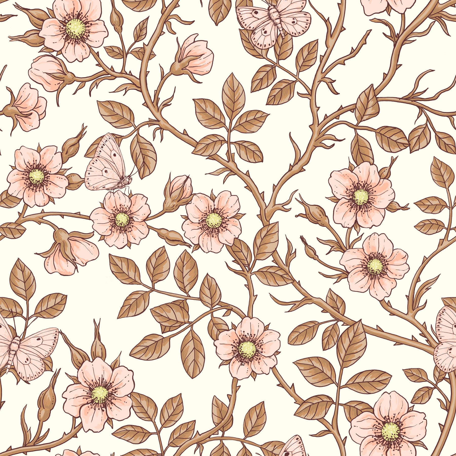 Wild roses and butterflies wallpaper⁠