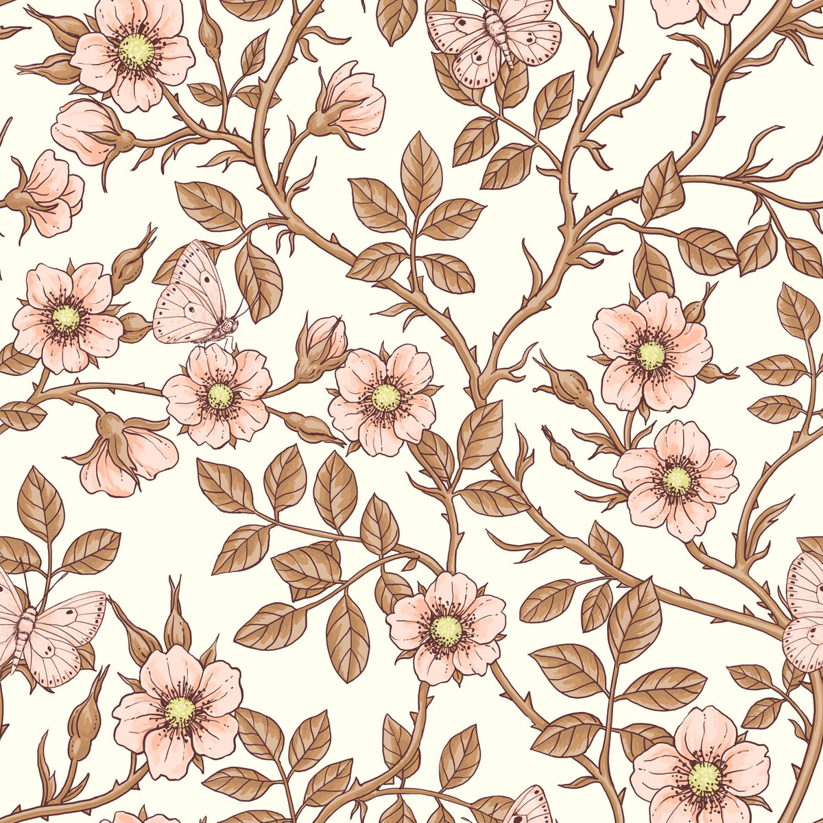 Wild roses and butterflies wallpaper⁠ in your room — zoomed