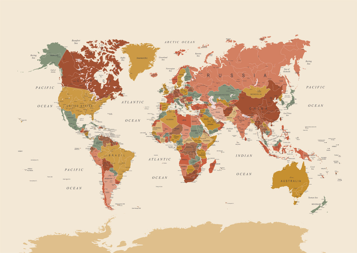 Vintage Earth Tone Map Global Style Wall Mural in your room