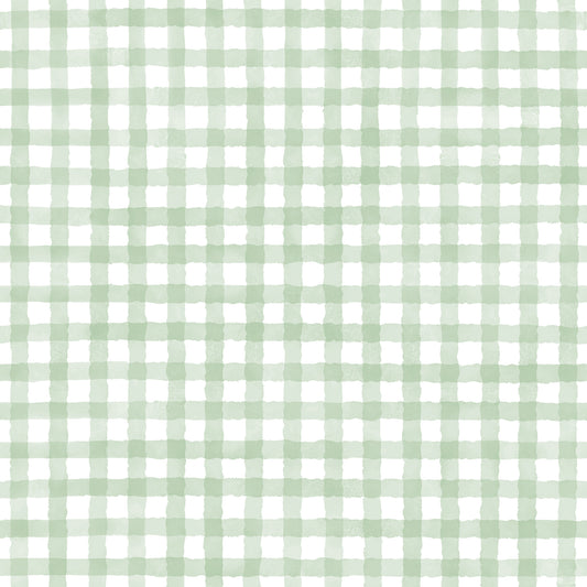Rustic Green Farmhouse Gingham Watercolor Checkered Neutral Wallpaper⁠