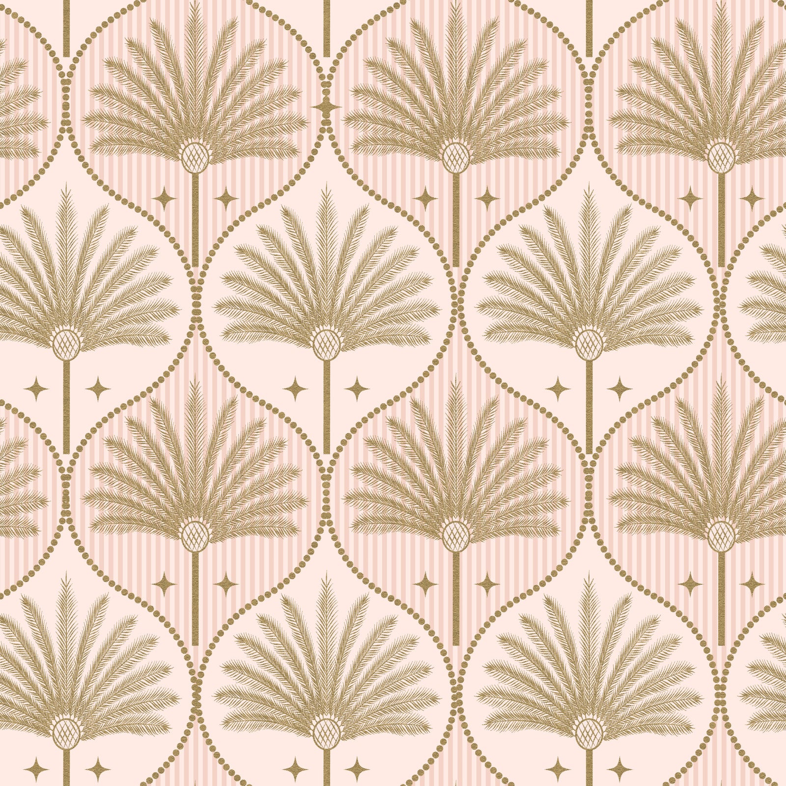 Art Deco Gold Tropical Palm Tree with Pink Stripes Wallpaper⁠ in your room