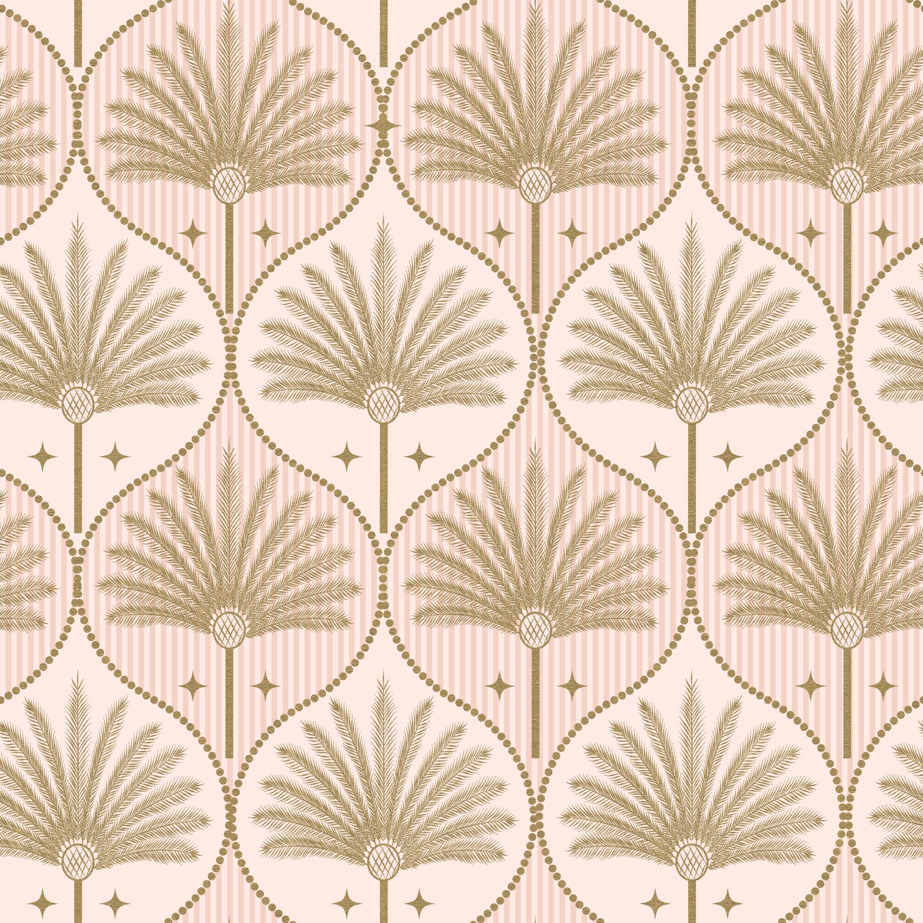 Art Deco Gold Tropical Palm Tree with Pink Stripes Wallpaper⁠ in your room — zoomed