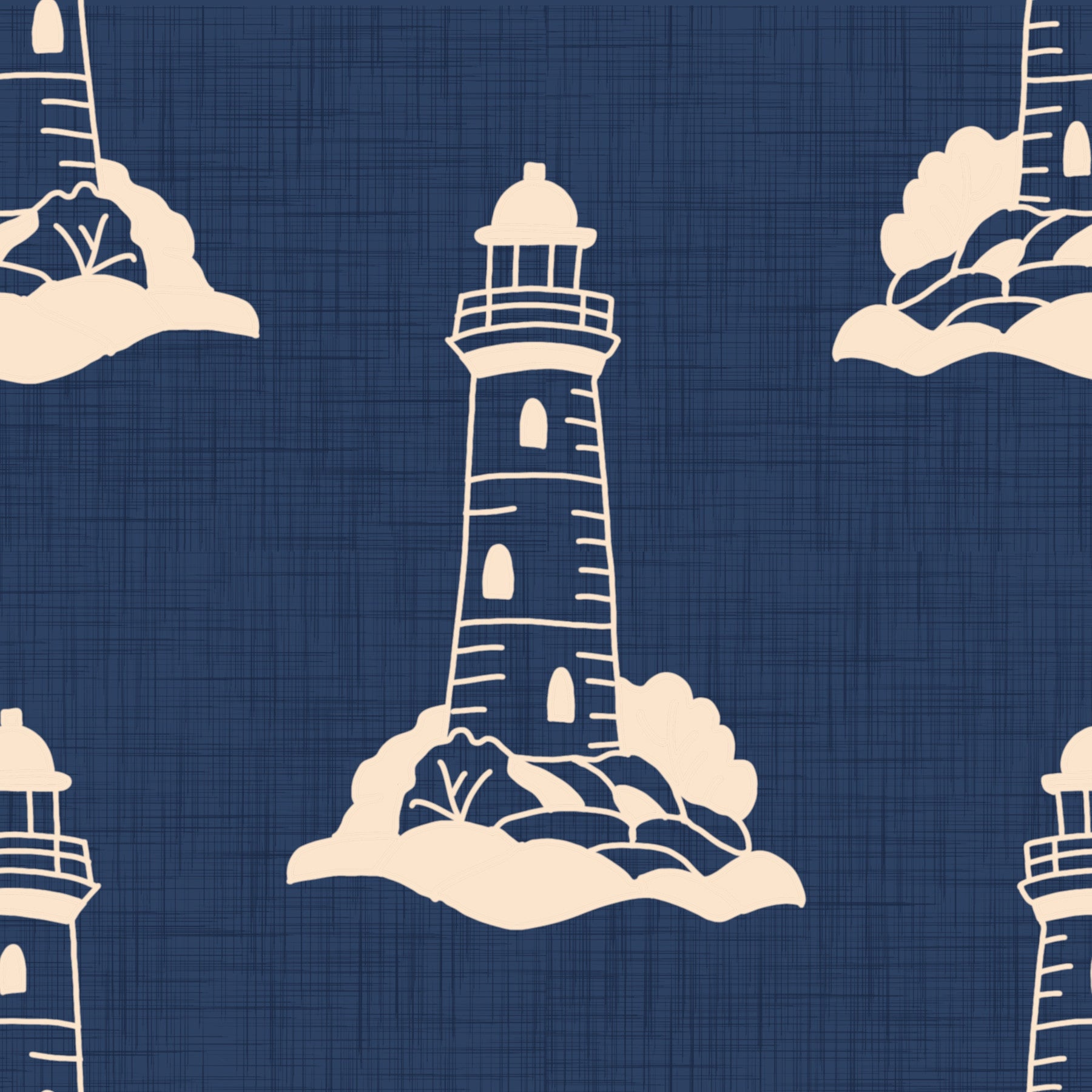 Retro coastal wall design with lighthouse art
