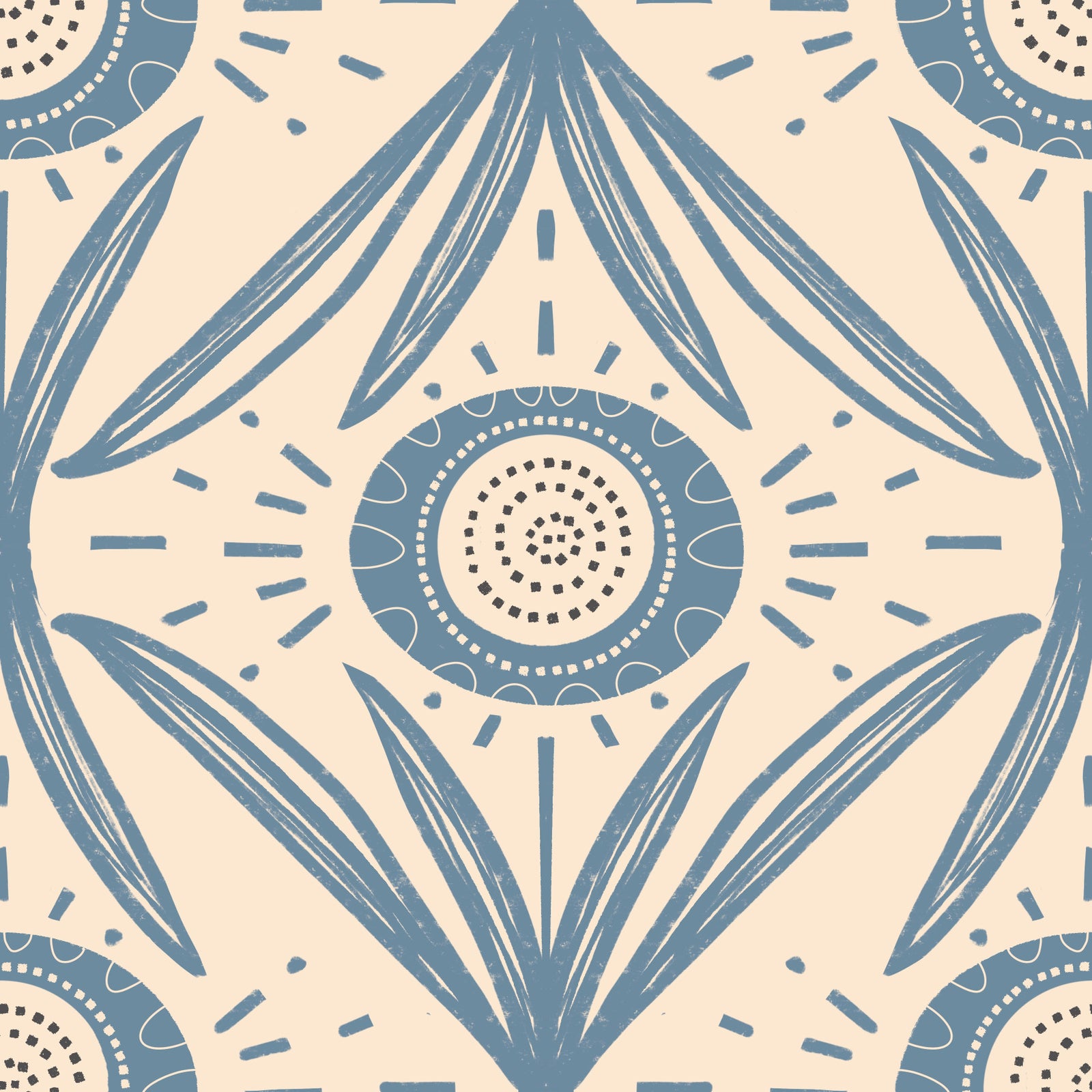 Folk Bloom Radiance Dusty Blue - Mid Century Floral Wallpaper⁠ in your room