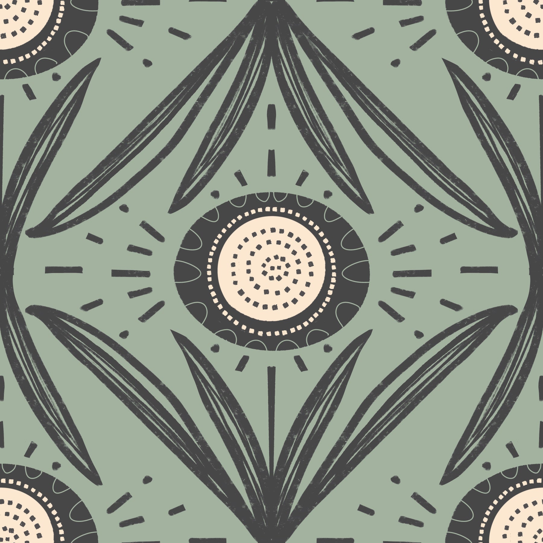 Folk Bloom Radiance Charcoal Sage wallpaper design
