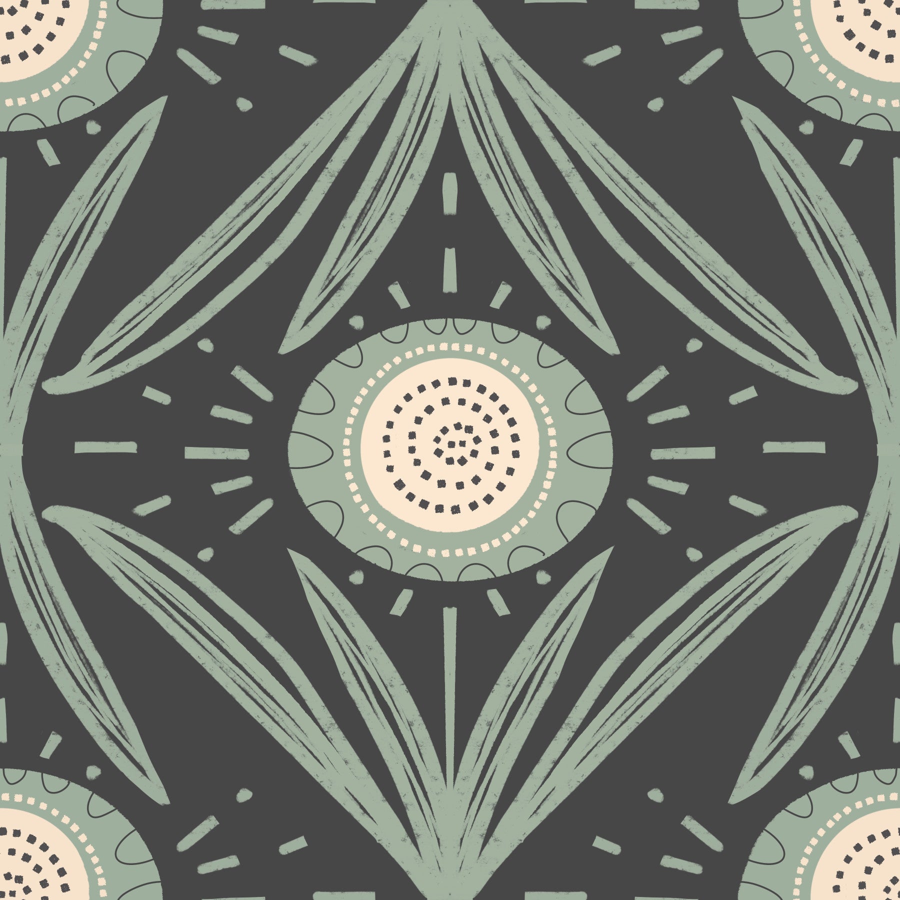 Bold floral mural wallpaper in sage and charcoal

