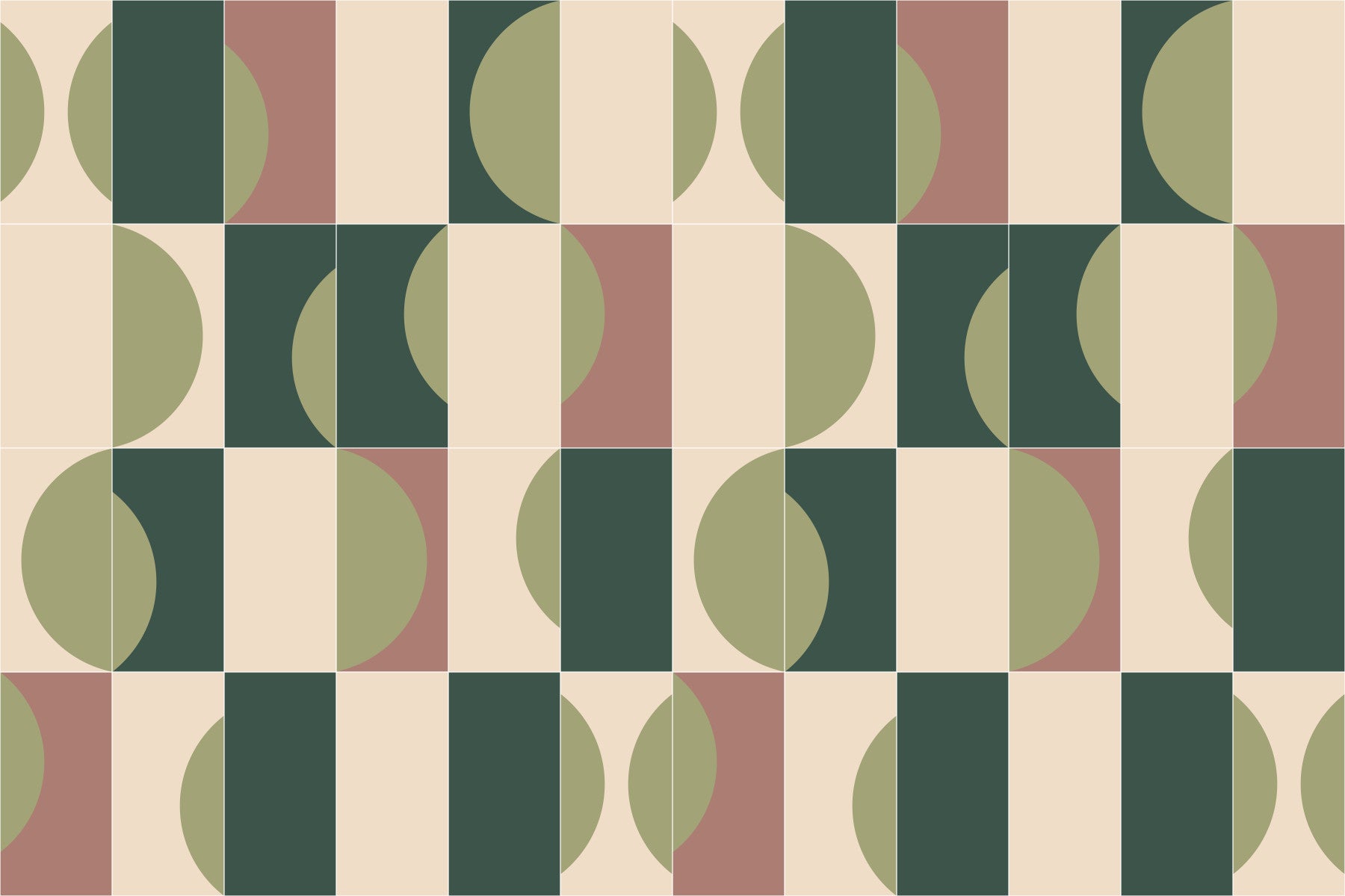 Muted sage greens, calming peaches, and soothing stone tones

