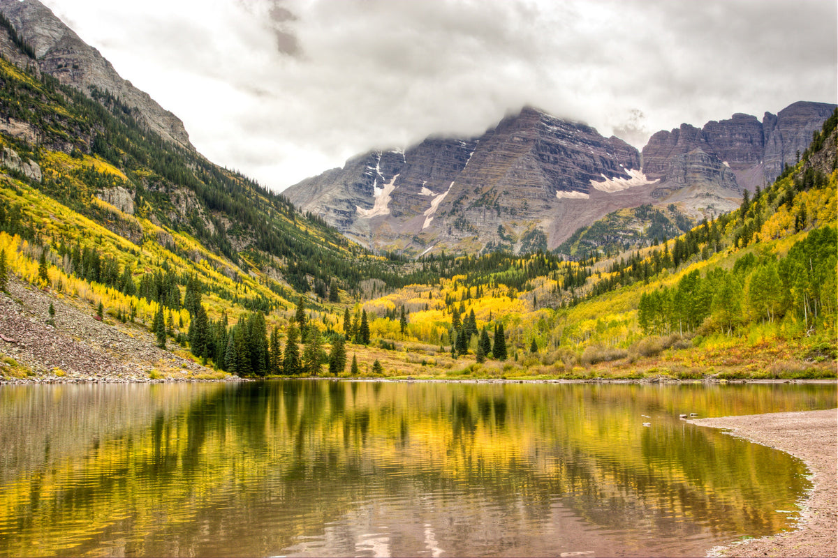 Autumn's Palette: A Mountain Lake Wall Mural in your room