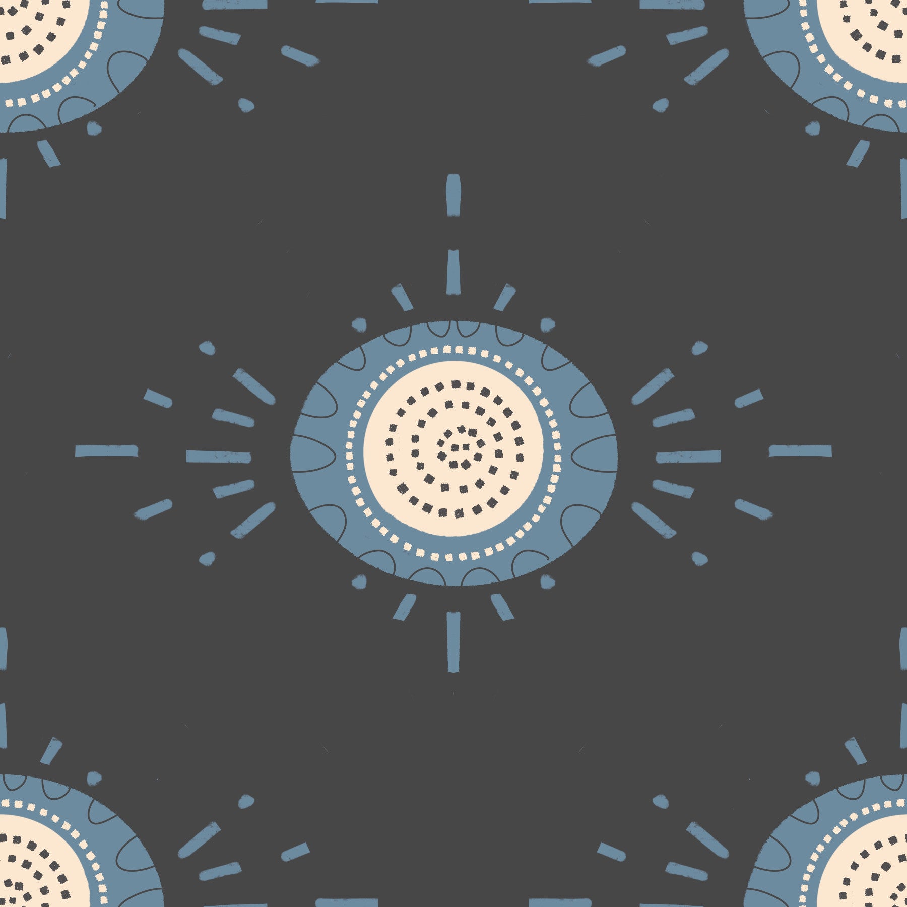 Folk Bloom Light Dusty Blue Cream Wallpaper with geometric floral motifs

