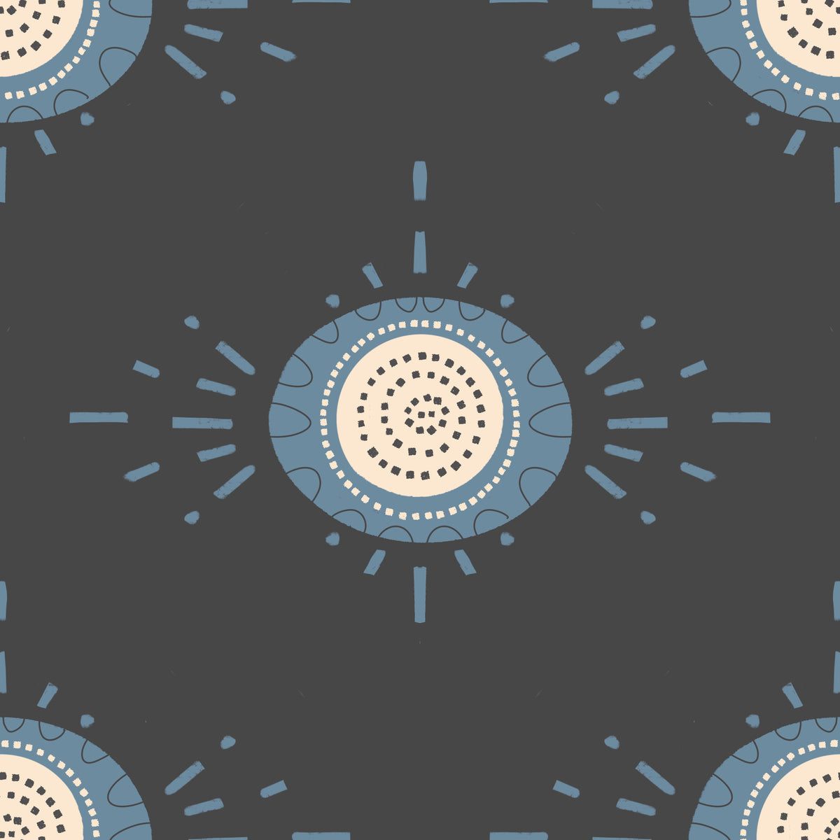 Folk Bloom Light Dusty Blue Scandinavian Mid Mod Floral Wallpaper⁠ in your room