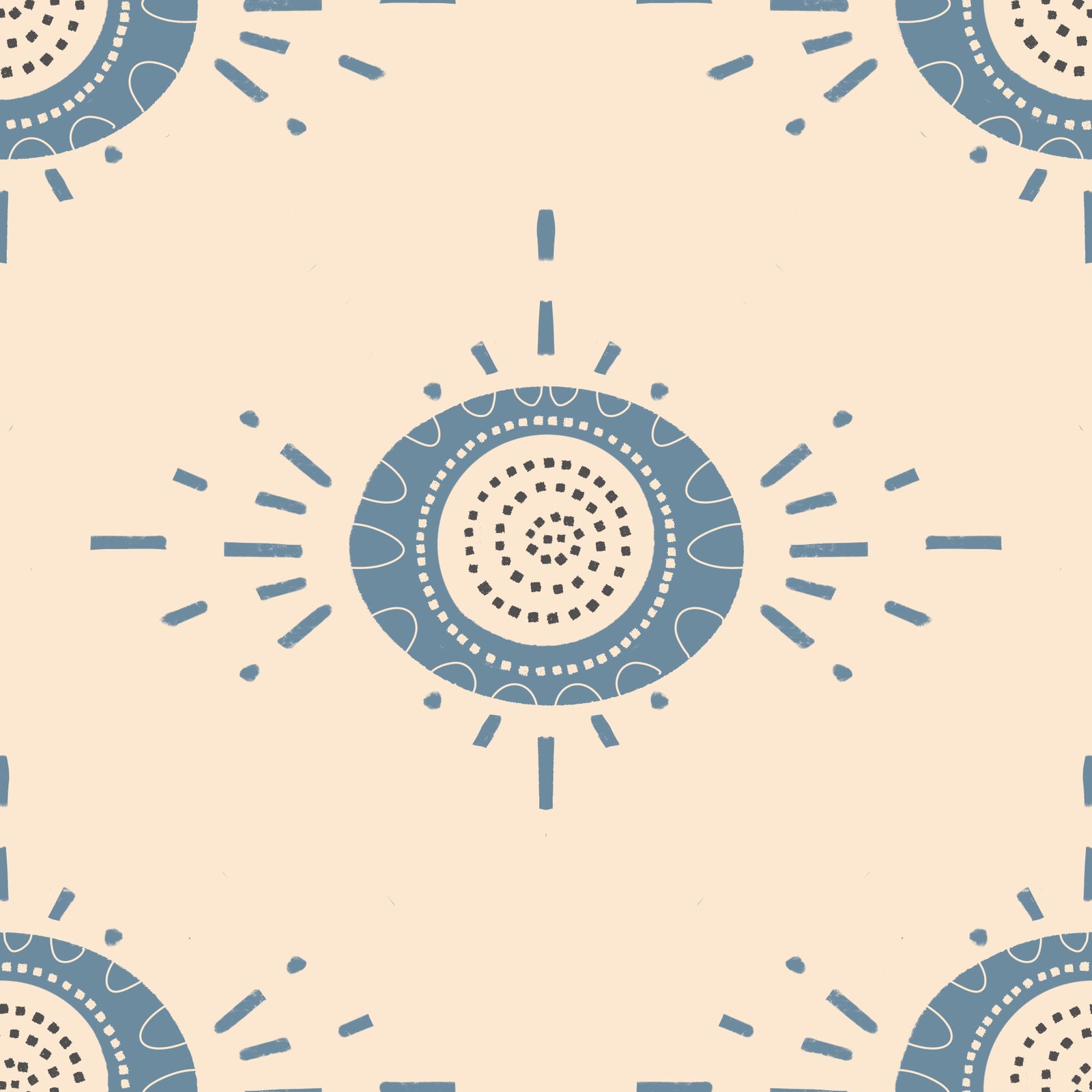 Folk Bloom Light Dusty Blue Cream Scandinavian Mid Mod Floral Wallpaper⁠ in your room