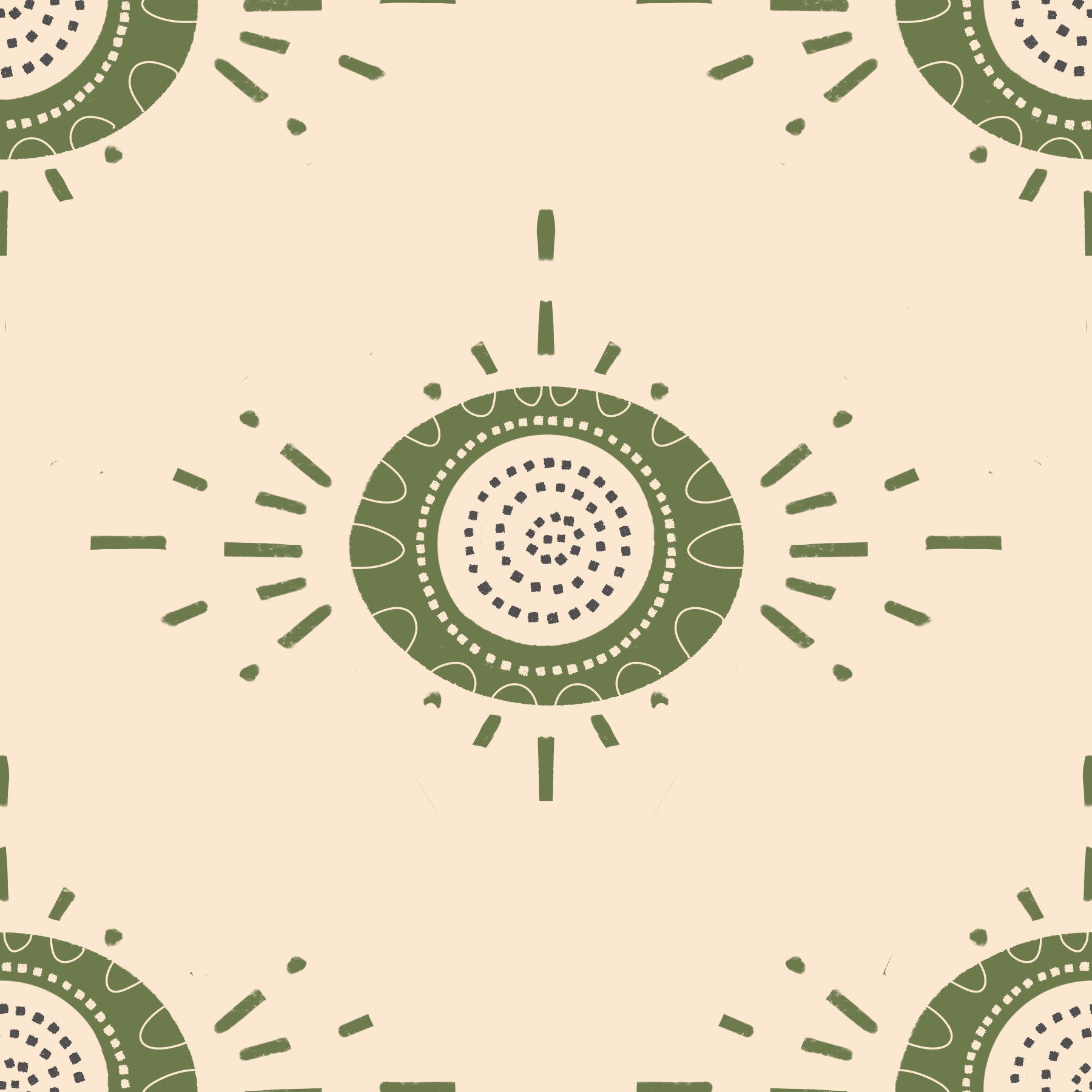 Folk Bloom Light Cream Olive Wallpaper with geometric floral patterns


