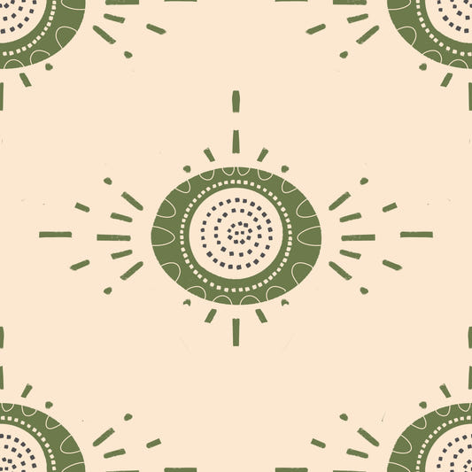 Folk Bloom Light Cream Olive Scandinavian Mid Mod Floral Wallpaper⁠