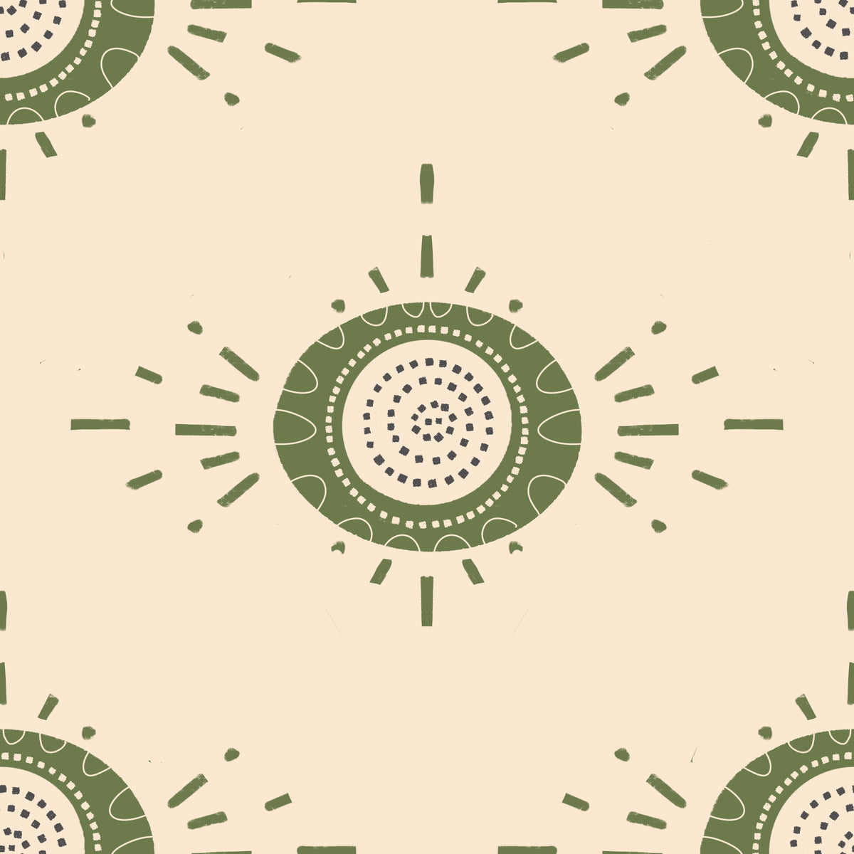 Folk Bloom Light Cream Olive Scandinavian Mid Mod Floral Wallpaper⁠ in your room — zoomed