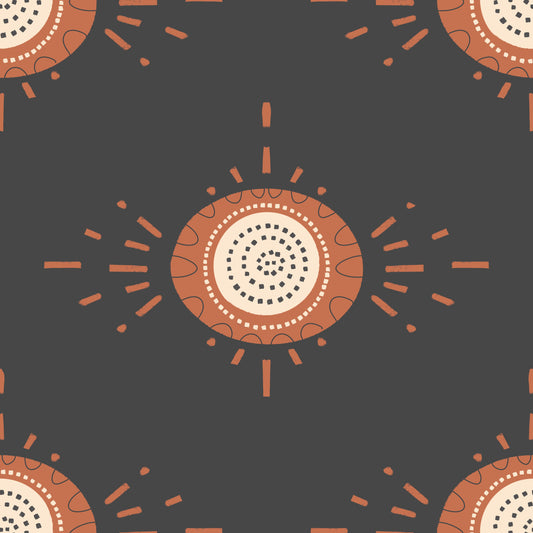Folk Bloom Light Terracotta Charcoal Scandinavian Mid Mod Floral Wallpaper⁠
