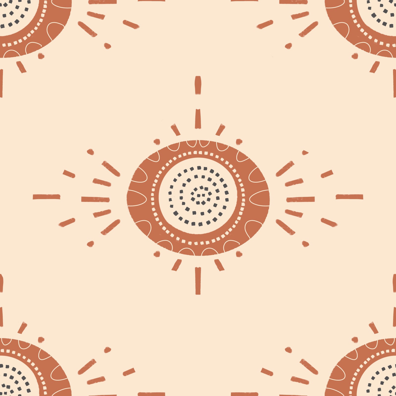 Folk Bloom Light Terracotta Cream Scandinavian Mid Mod Floral Wallpaper⁠ in your room